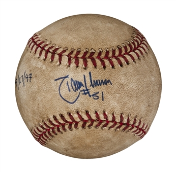 1997 Randy Johnson Game Used, Signed and Inscribed Baseball From His 20th Win of the Season (JSA LOA)